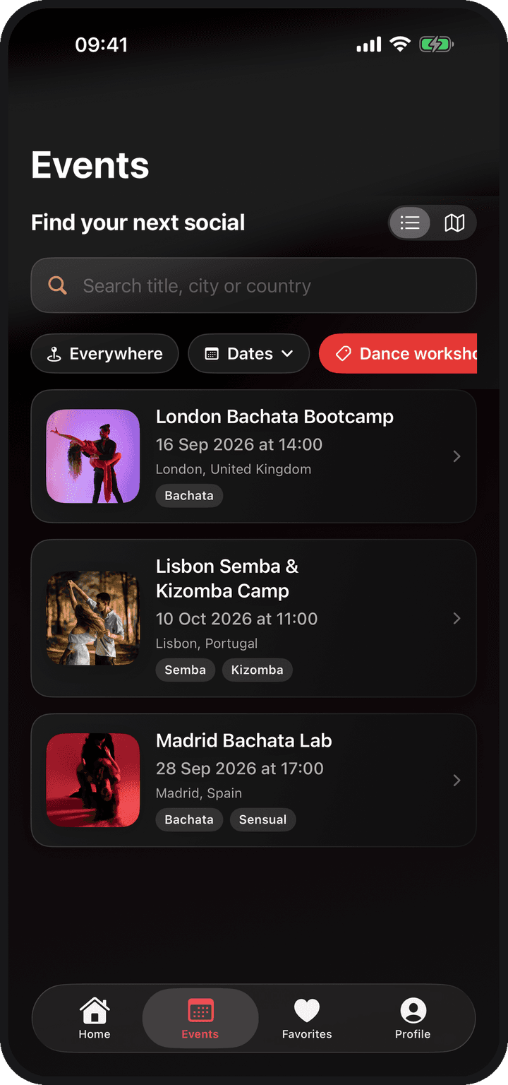 Dance workshops listing